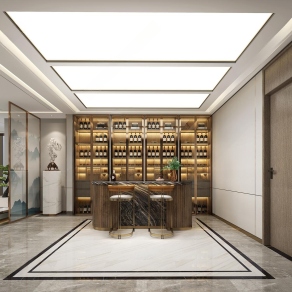 新中式品酒室酒窖3D模型下载